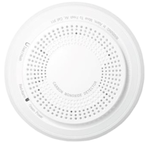 A white circular smoke detector with ventilation holes.