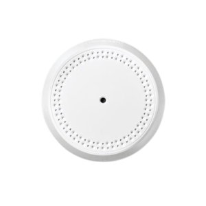 A white circular smoke detector with small ventilation holes.